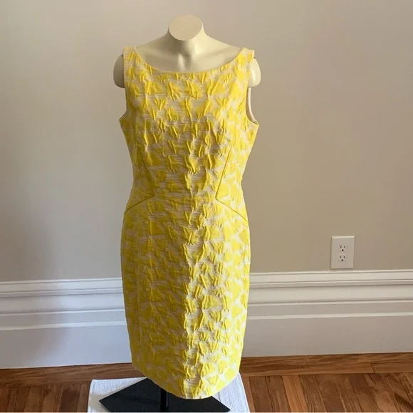 Lafayette 148 Sleeveless Dress in Yellow and White Size 12 Stunning Pattern - Picture 3 of 9